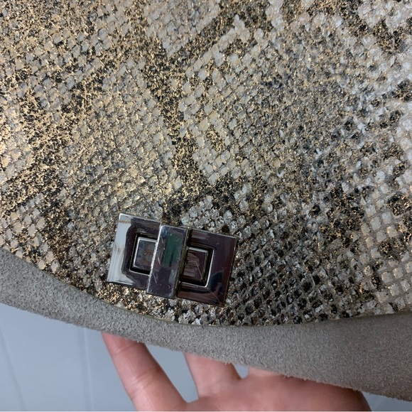 Free People Metallic Leather Snake Snakeskin Print Bag Purse Small Crossbody - Picture 10 of 16